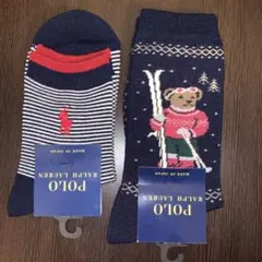 新品タグ付、ポロラルフローレン、ボーダーロゴ、くま柄、くつ下セット