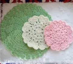 手編み♦️ハート模様のマット3枚セット