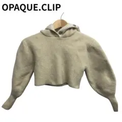 オペークドットクリップ　フード付きクロップド丈リブニット　バルーン袖　アイボリー