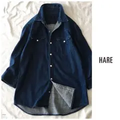 ◯HARE【洗える】ヴィンテージ ウォッシュ加工 デニム シャツ ブラウス