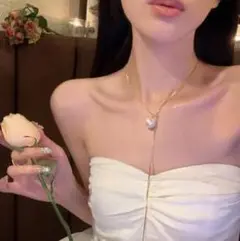 【調整可能】パール　ロングネックレス　ラリエット　シンプル　ゴールド　金