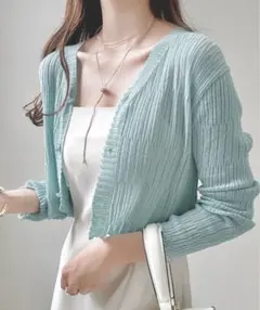 Ada. 透かしランダムリブVネッククロップドショートカーディガン