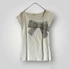 ソニアバイソニアリキエル リボン柄ビジューTシャツカットソー 白 M オンワードのサムネイル