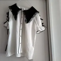 グレイル　レース付きホワイト/ブラックシャツ　ブラウス　半袖　かわいい