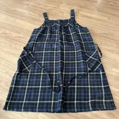 ネイビー チェック柄 ノースリーブワンピース M