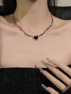 【新品未開封】ハート 黒 シルバー チェーンネックレス