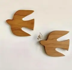 【人気】北欧風 木製 ウォールデコ 鳥 ツバメ 2個セット 壁掛け ナチュラル