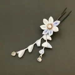 水色　花飾り＆下がり髪飾り　ヘアアクセサリー　紫　浴衣　着物　花火大会