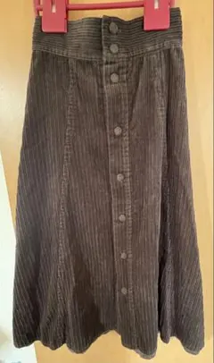 ブラウン コーデュロイ ボタン付き Aラインスカート　ナノユニバース