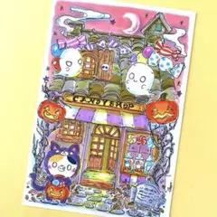 手描きイラスト　No.160「猫さんのキャンディショップ」　原画　ポストカード