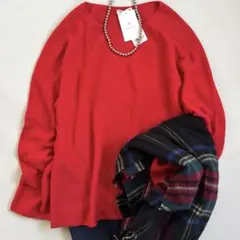 タグ付き　UNIQLO ユニクロ 3Dコットン クルーネックセーター　赤　L