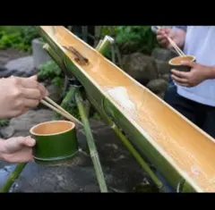 ドウシシャ 流しそうめん器 電池 最長1.7m 水切ザル 薬味トレー付 竹