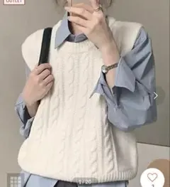 新品　Dewlily（デューリリー） ケーブル編みニットベスト ホワイト