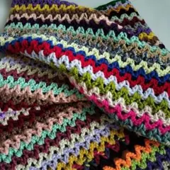 手編み 多色 ジグザグデザイン ブランケット マルチカバー ひざ掛け