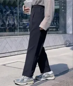 チャオパニック　美脚パンツ　スラックス　ブラック　センタープレス