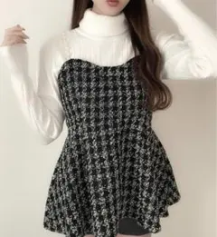 【新品未使用】ラメ入りツイードパールストラップペプラムビスチェ[tu887]