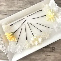No.53 イエローアイボリー♡紫陽花♡カスミ草♡リボン♡ヘッドパーツ♡髪飾り♡