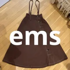 emsハイウエストフロントサイドボタンフレアースカート茶系FREE