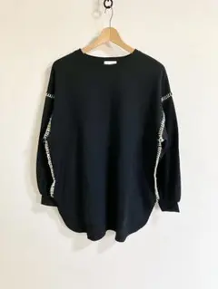 ワッフルTシャツ ステッチデザイン 長袖 黒 デザインTシャツ