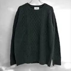 エディフィス417 良質ウール　ニットセーター　ケーブル編み　グリーンM（C1