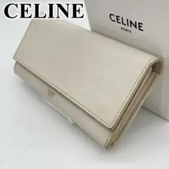 CELINE 長財布 フラップウォレット ロゴ入り ホワイト 本革 フィービー期のサムネイル