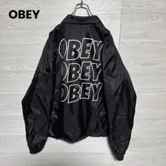 OBEY ナイロン バックプリント ブラック オーバーサイズ コーチジャケット