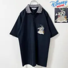 M　90s　ディズニー　オールドディズニーポロシャツ　ミッキーマウス　刺繍　紺色