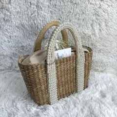 ぺこぽこ様使用】アナトリエ パール かごバッグ　トートバッグ 巾着 パール装飾のサムネイル