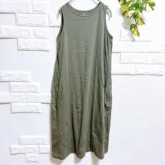 ユニクロ　キッズ　ロングワンピース　１６０　ノースリーブ　ポケット　お洒落　緑