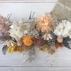 2＊ドライフラワー髪飾り オレンジシャンパンゴールド ＊