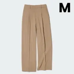 【美品】UNIQLO 2023年　ベージュ タックワイドパンツ　スラックス