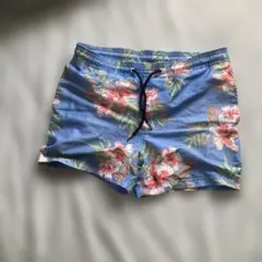 ハイビスカス柄 ショートパンツ ブルー系