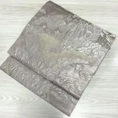 O-475 名古屋帯 名古屋仕立て 藤紫 プラチナ箔 九百錦 九寸 正絹 着物