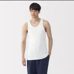 無印良品　脇に縫い目のない リブ編みタンクトップ 白のサムネイル