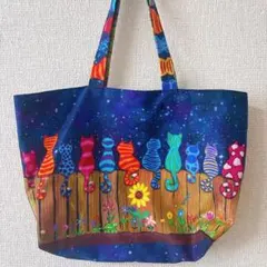 ハンドメイド　大きめ　エコバッグ　トートバッグ　猫柄