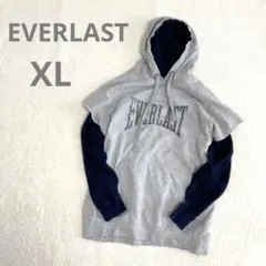 エバーラスト パーカー 異素材ドッキング ワッフル生地 英字ロゴ 大きいサイズ