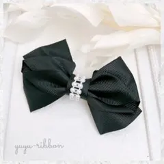 フォーマルリボンのバレッタ　ブラック　リボン　ハンドメイド　セレモニー　上品