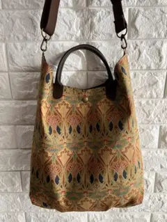 ハンドメイド　リバティ　アイアンシ　　雫型ショルダー2way 本革ハンドル付き