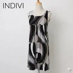 【美品】INDIVI 幾何学プリント ノースリーブワンピース 38 日本製