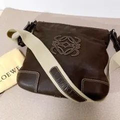 希少♡LOEWE ロエべ アナグラム スエード レザー ショルダーバッグ 茶