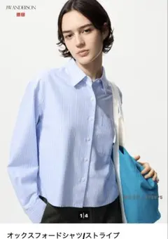 良品　UNIQLO オックスフォードシャツ　ストライプ　ブルー　L