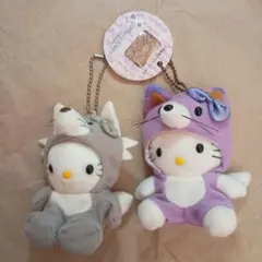 ハローキティ 　銀ギツネ　ラベンダーキツネ　マスコット　ボールチェーン