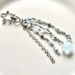 【流れ星】 ビーズキーホルダー ウィッシュコア Y2K 水色 韓国 チャーム