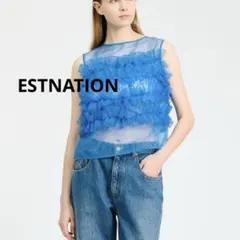 ESTNATION フリルカラー ギャザーブラウス 38 ネイビー 日本製 - メルカリ
