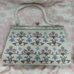 【昭和レトロ】はしもと　ルミー　花柄ビーズ刺繍パーティーバッグ　ヴィンテージ