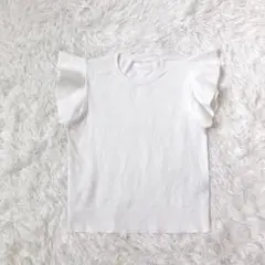 美品　JAYRO ノースリーブニット　クルーネック　フリル　透け感　白　M