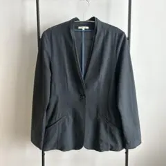 Simplicite ノーカラージャケット M ネイビー リネン混生地