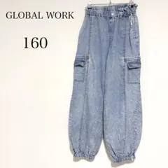 グローバルワーク サイドジップカーゴパンツ フェード加工 フリルウエストゴム