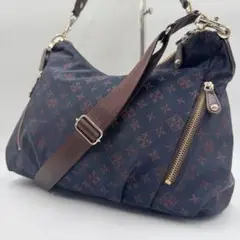 美品　ラシット　ショルダーバッグ　総柄　2way ナイロン　ネイビー　斜め掛け