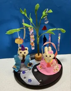 七夕飾り　笹の葉さらさら　うさぎとくま天の川の出逢い　ハンドメイド